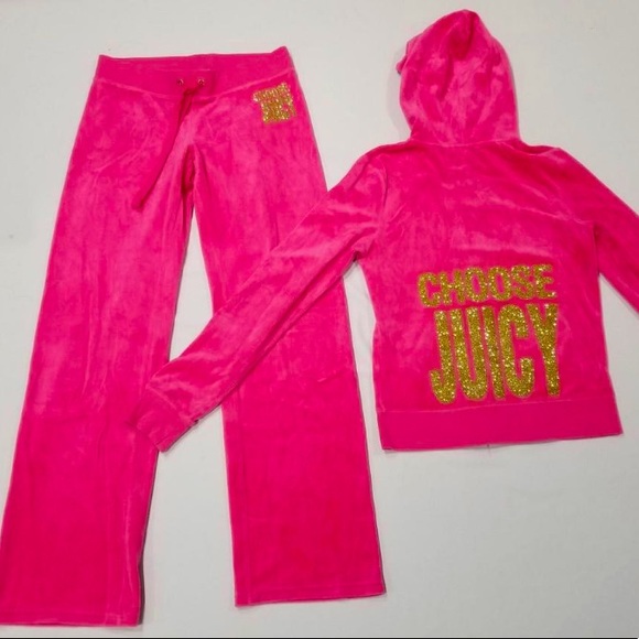 Juicy Couture Pants - Y2K Juicy Couture BARBIE PINK Velour CHOOSE JUICY TRACKSUIT SET GLITTER 2000’s